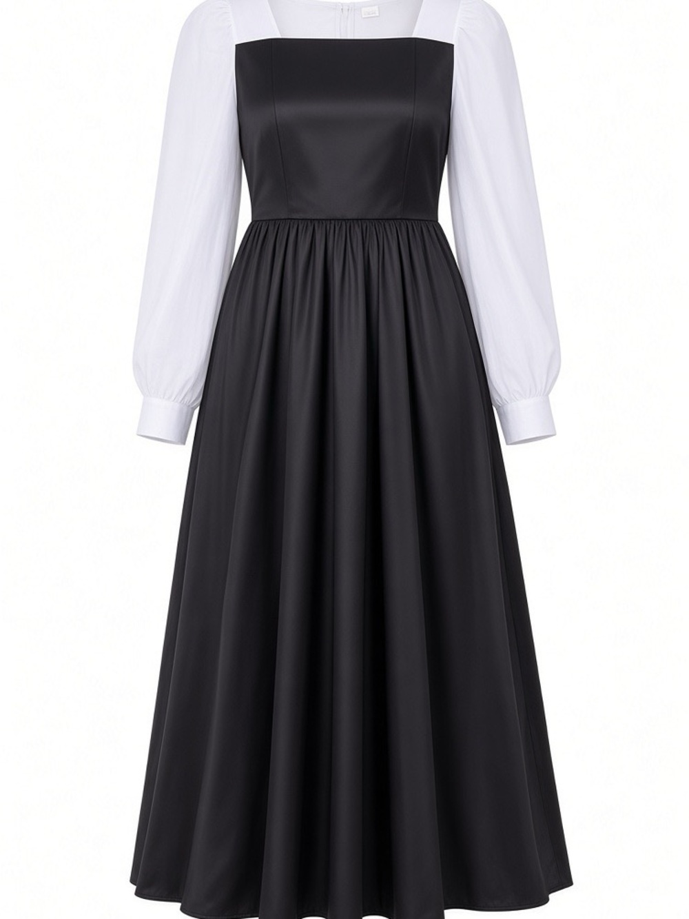 Classic Black Maxi Dress with White Puff Sleeves